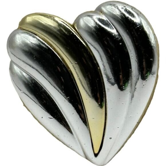 Vintage Dancraft Silver & Gold-Tone Heart Brooch Pin - Picture 1 of 6
